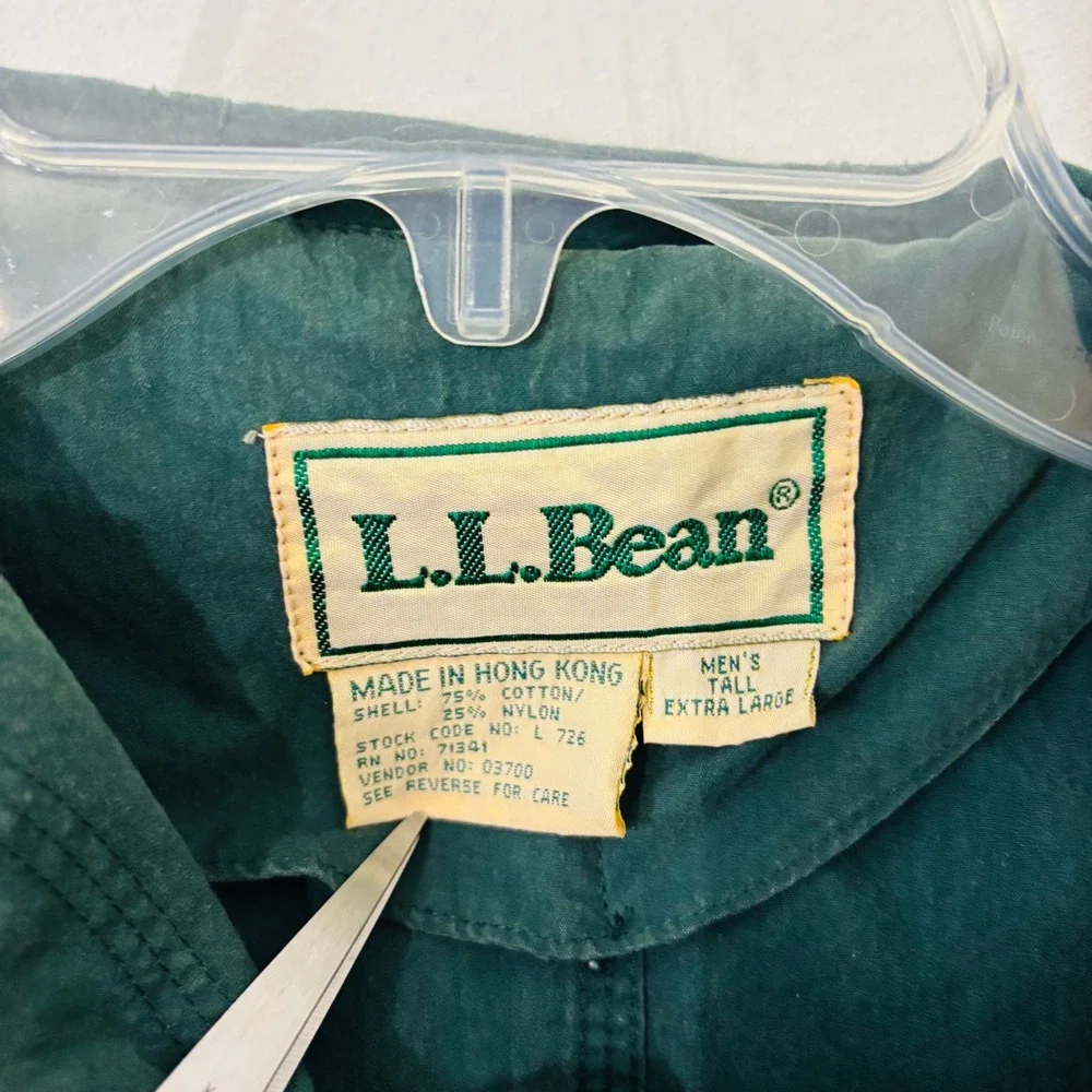 LL Bean Vintage Mens XL Tall Green Field Parka Hooded Jacket Cotton Nylon